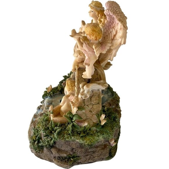 Angels on Bridge With Swans Music Box Sculpture Beautifully Detailed - Picture 9 of 12